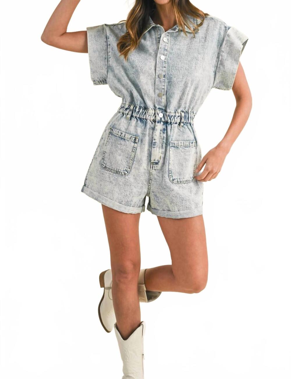 NEW ANNIEWEAR short sleeve denim romper in light wash